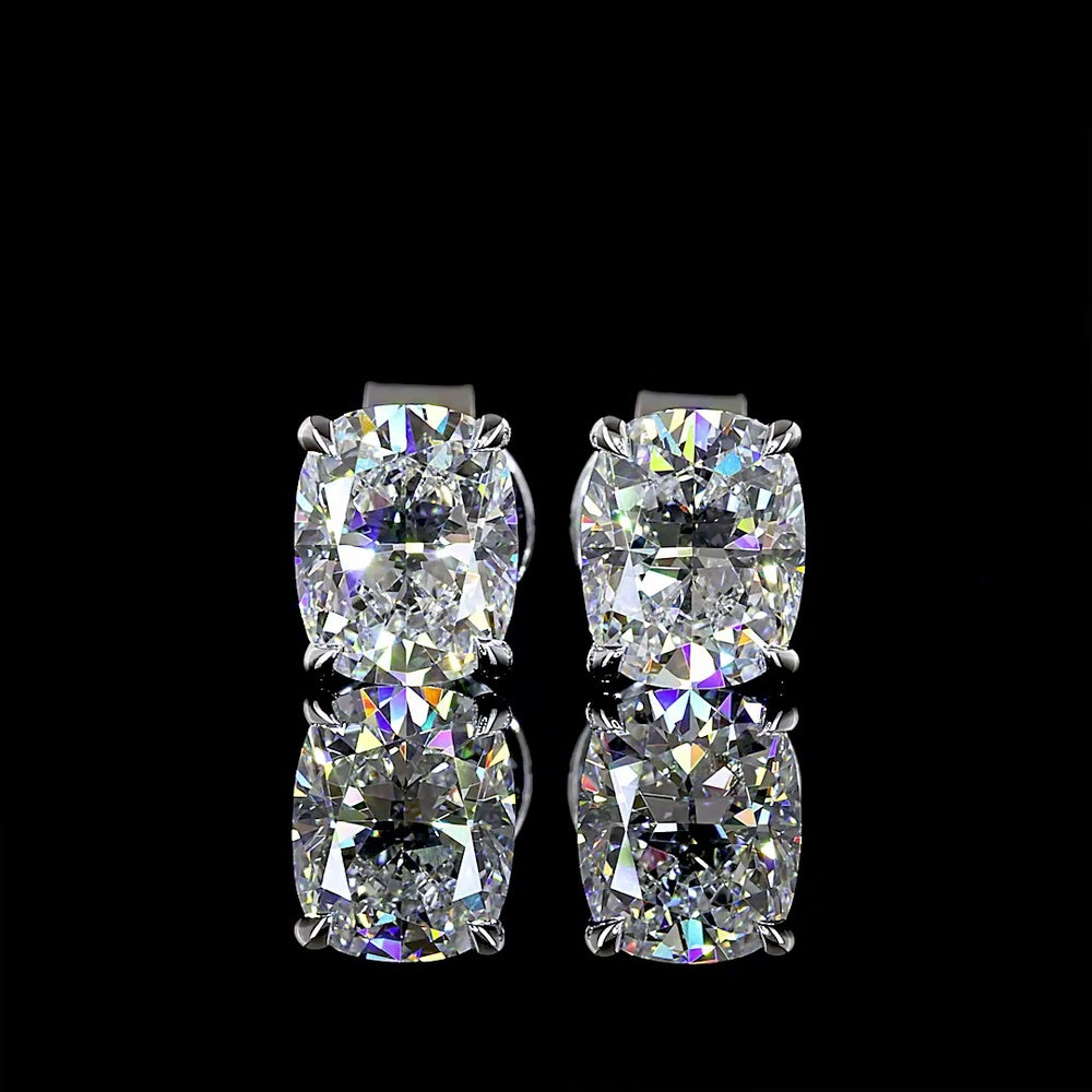 14K White Gold North-South Prong Set Cushion Brilliant Cut Lab Diamond Stud Earrings - 1.50 Carats Total Diamond Weight D VVS2 - Covaloro Fine Jewelry