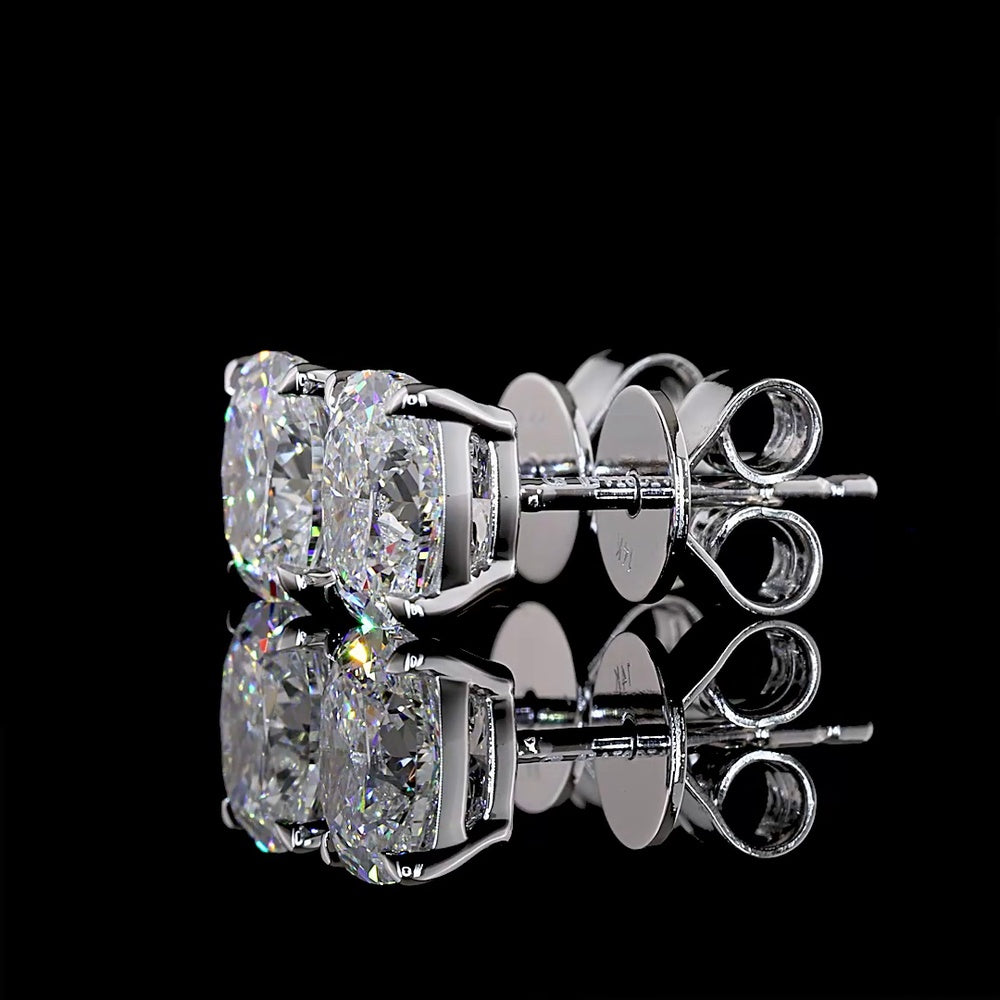 14K White Gold North-South Prong Set Cushion Brilliant Cut Lab Diamond Stud Earrings - 1.50 Carats Total Diamond Weight D VVS2 - Covaloro Fine Jewelry