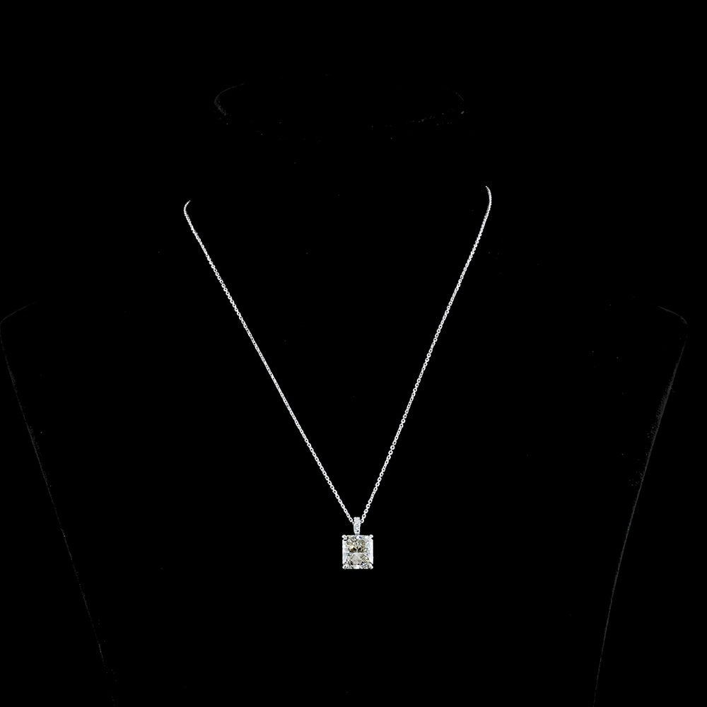 14K White Gold North-South Radiant Cut Lab Diamond Pendant with Brilliant Cut Accent Diamonds - 4.10 Carats Total Diamond Weight (GIA Certified) - Covaloro Fine Jewelry