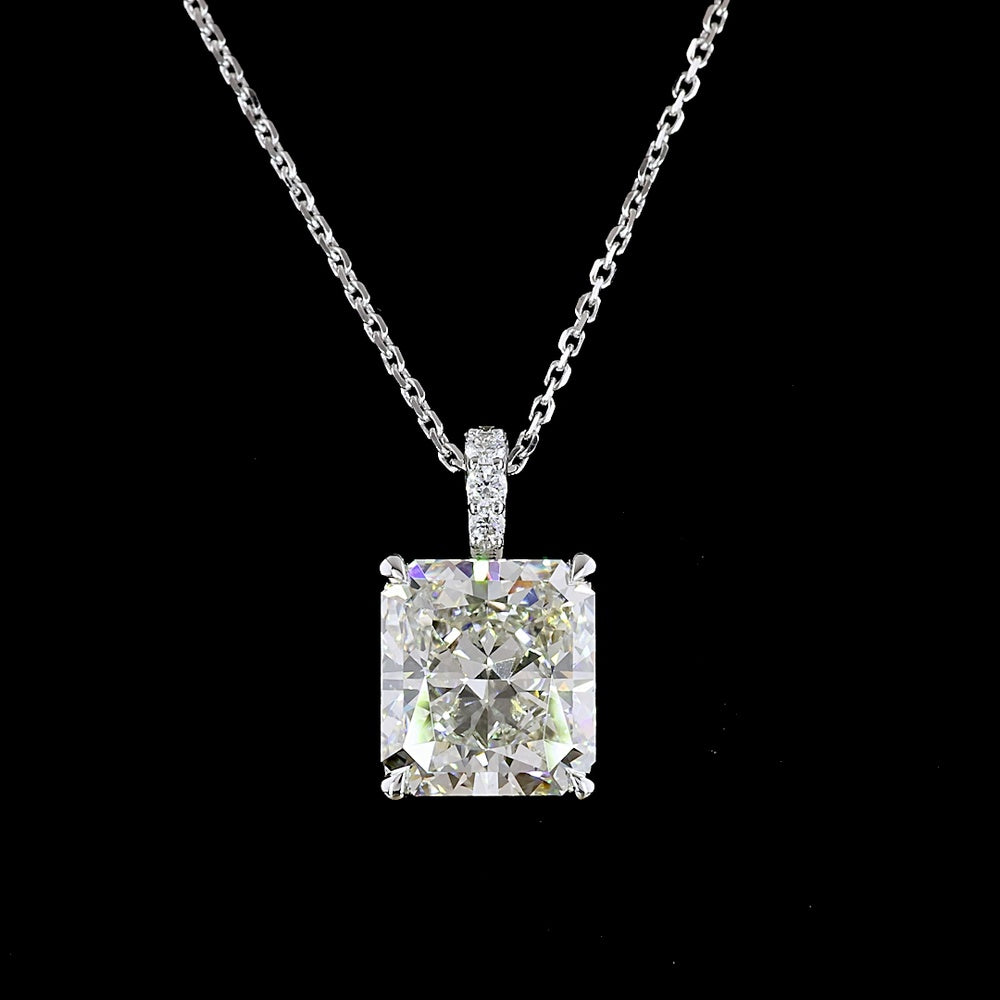14K White Gold North-South Radiant Cut Lab Diamond Pendant with Brilliant Cut Accent Diamonds - 4.10 Carats Total Diamond Weight (GIA Certified) - Covaloro Fine Jewelry