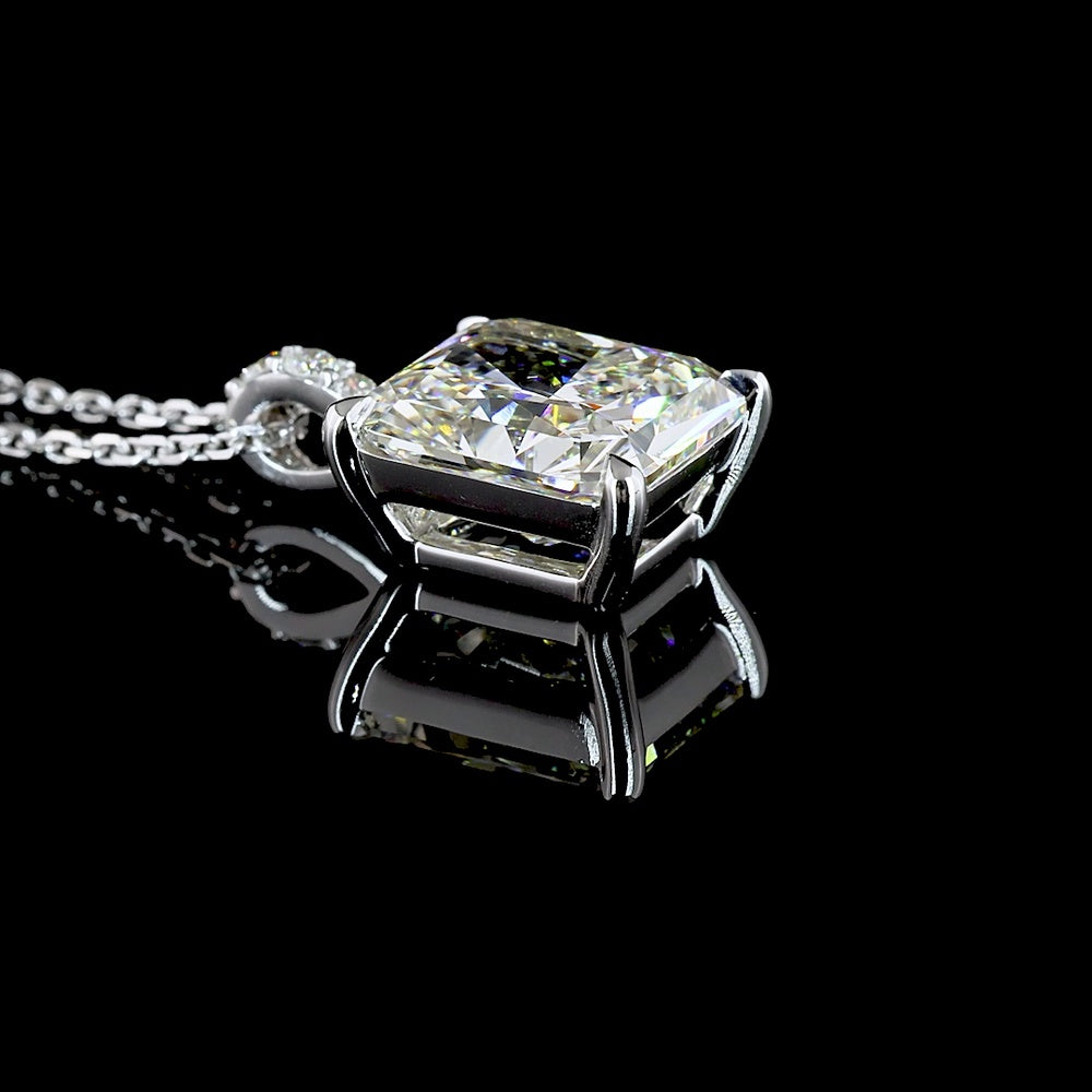 14K White Gold North-South Radiant Cut Lab Diamond Pendant with Brilliant Cut Accent Diamonds - 4.10 Carats Total Diamond Weight (GIA Certified) - Covaloro Fine Jewelry