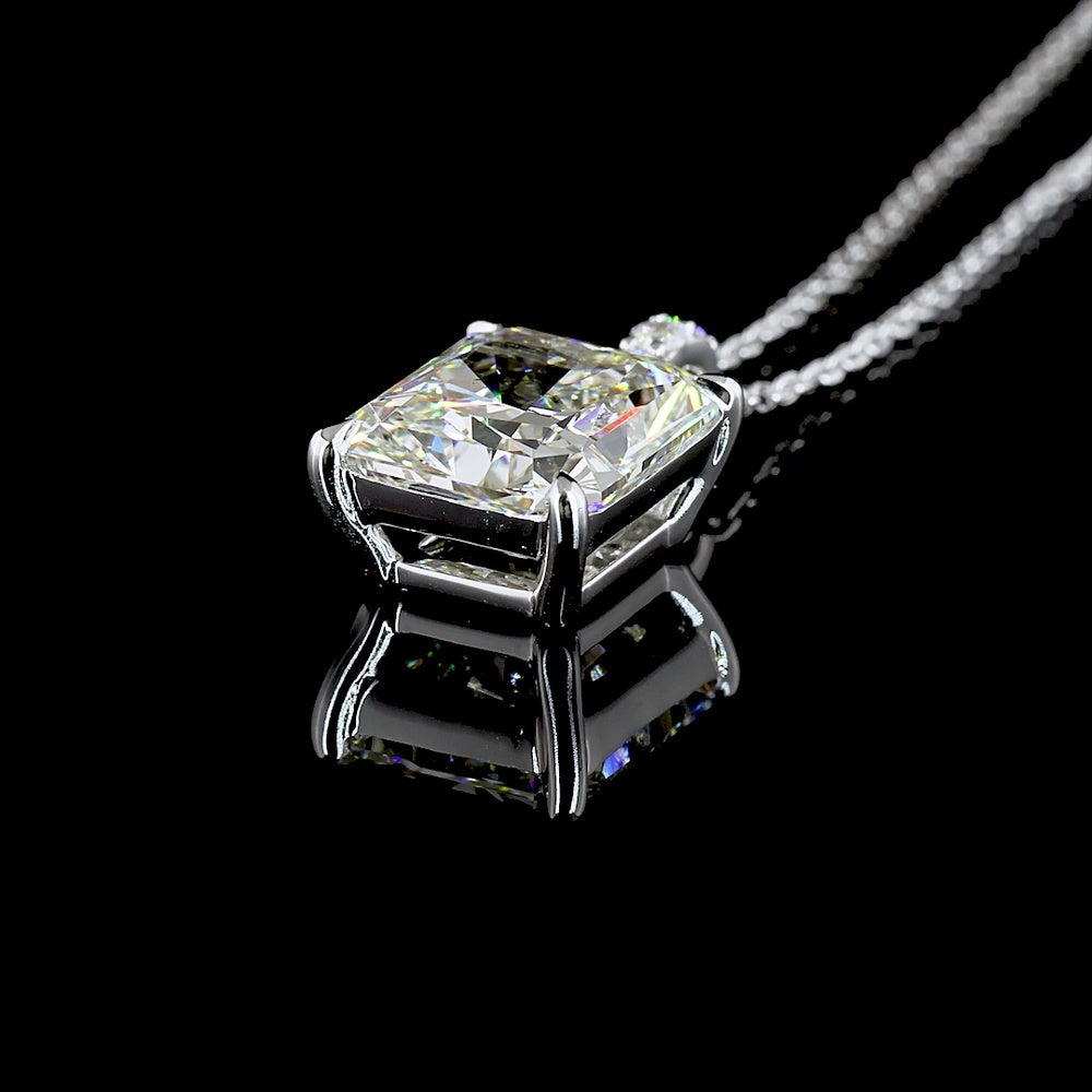 14K White Gold North-South Radiant Cut Lab Diamond Pendant with Brilliant Cut Accent Diamonds - 4.10 Carats Total Diamond Weight (GIA Certified) - Covaloro Fine Jewelry
