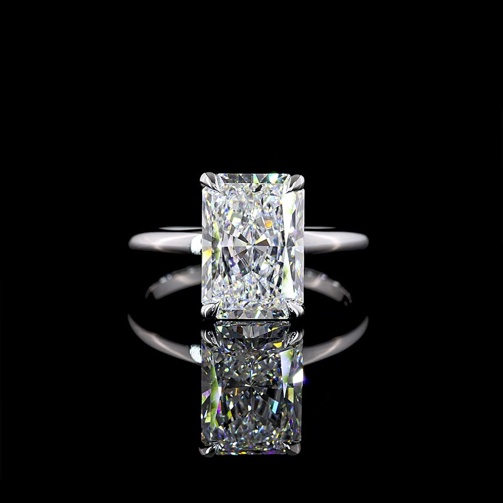 14K White Gold North-South Radiant Cut Solitaire Ring with 4.03 Carat Lab Grown Diamond - D VS1 IGI Certified - Covaloro Fine Jewelry
