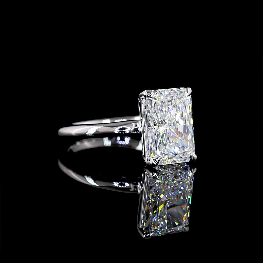 14K White Gold North-South Radiant Cut Solitaire Ring with 4.03 Carat Lab Grown Diamond - D VS1 IGI Certified - Covaloro Fine Jewelry