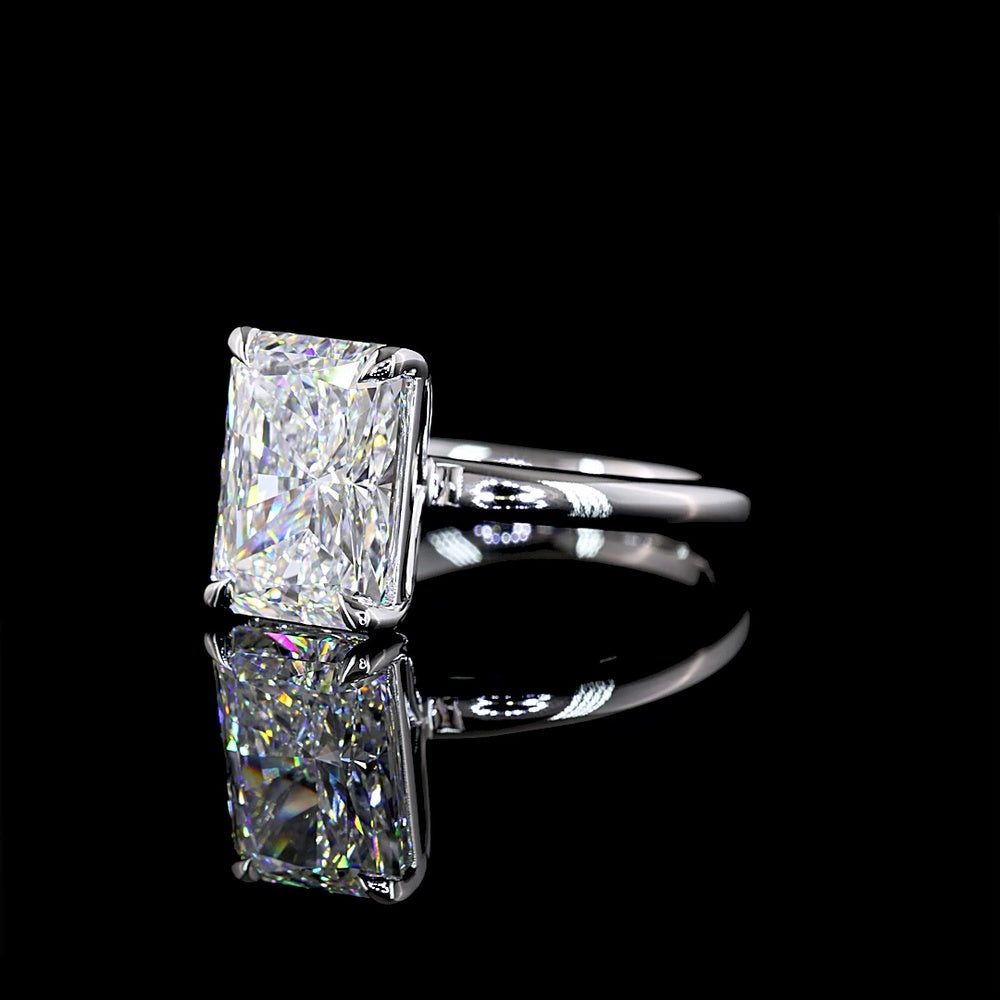 14K White Gold North-South Radiant Cut Solitaire Ring with 4.03 Carat Lab Grown Diamond - D VS1 IGI Certified - Covaloro Fine Jewelry