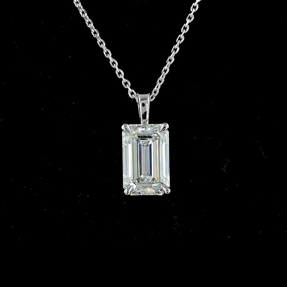 14K White Gold North-South Solitaire Pendant with 2.51 Carat Emerald Cut Lab Diamond (G Color, VVS2 Clarity) - Covaloro Fine Jewelry