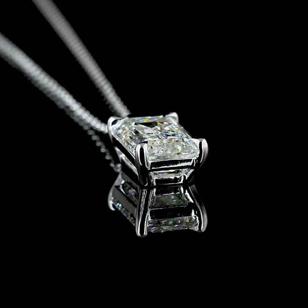 14K White Gold North-South Solitaire Pendant with 2.51 Carat Emerald Cut Lab Diamond (G Color, VVS2 Clarity) - Covaloro Fine Jewelry