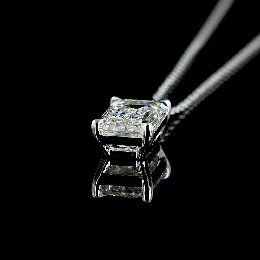 14K White Gold North-South Solitaire Pendant with 2.51 Carat Emerald Cut Lab Diamond (G Color, VVS2 Clarity) - Covaloro Fine Jewelry