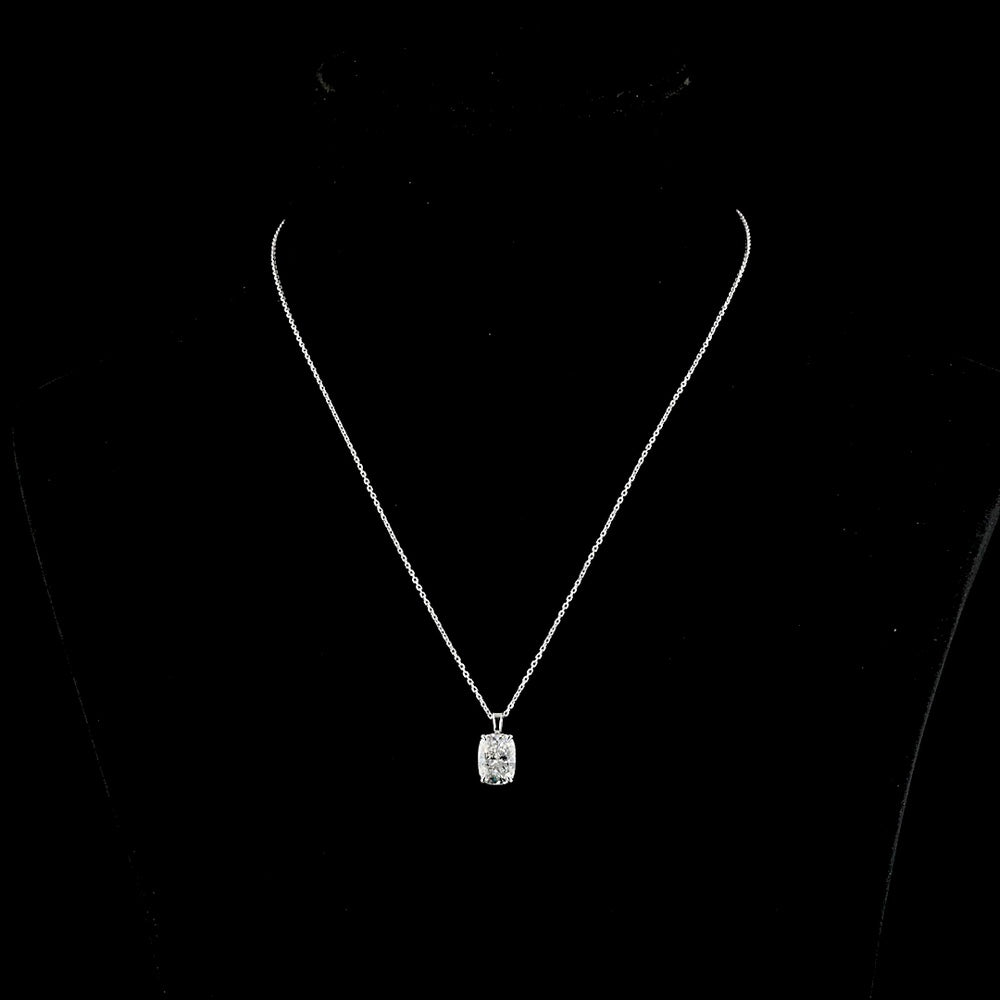 14K White Gold North-South Solitaire Pendant with 2.61 Carat Cushion Brilliant Cut Lab Diamond - E-F Color - Covaloro Fine Jewelry