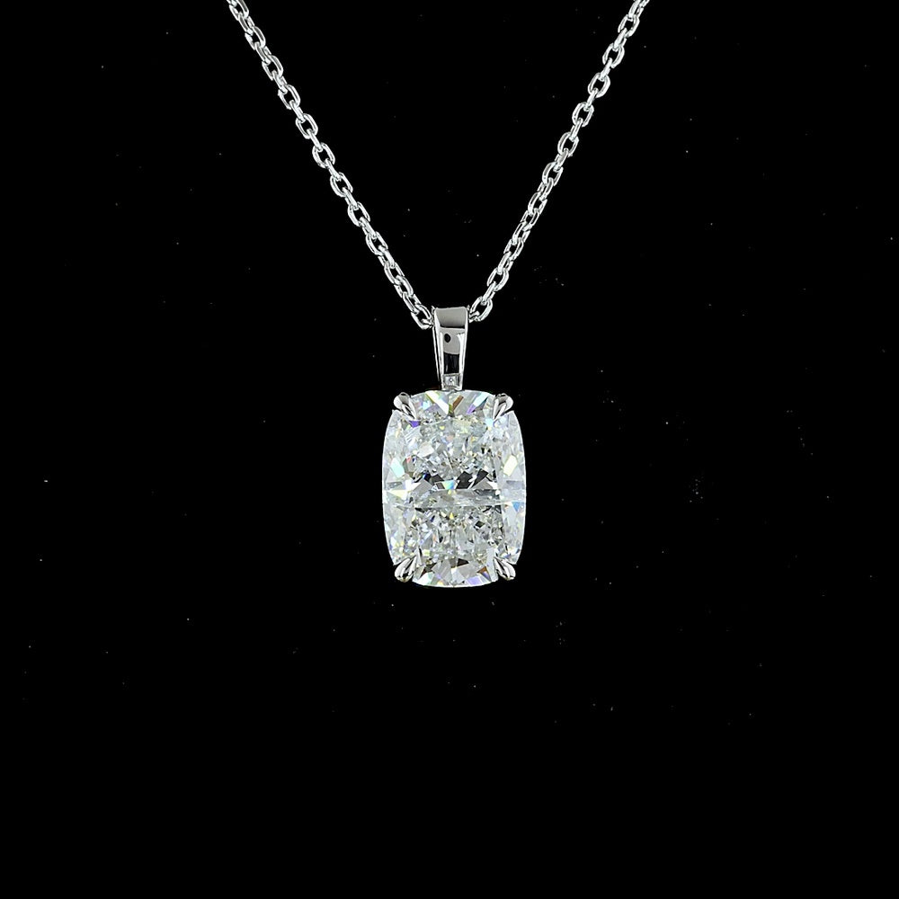 14K White Gold North-South Solitaire Pendant with 2.61 Carat Cushion Brilliant Cut Lab Diamond - E-F Color - Covaloro Fine Jewelry