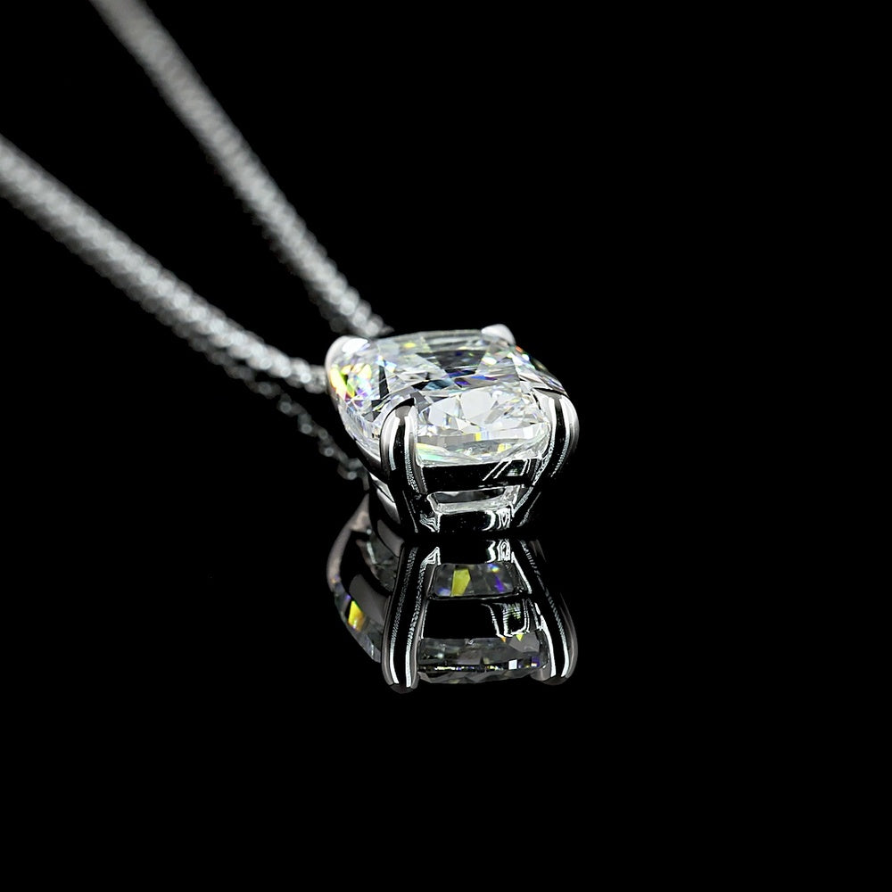 14K White Gold North-South Solitaire Pendant with 2.61 Carat Cushion Brilliant Cut Lab Diamond - E-F Color - Covaloro Fine Jewelry