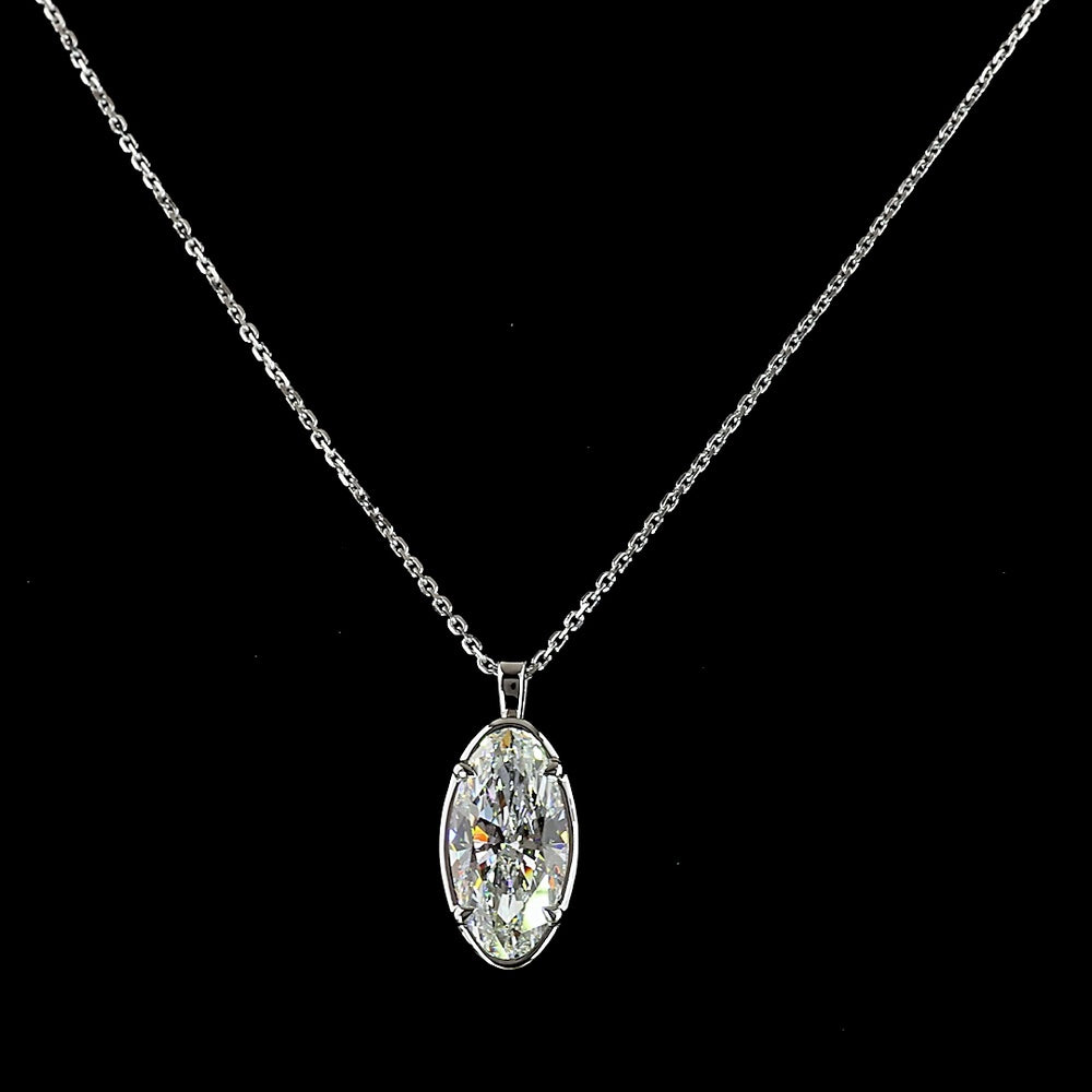 14K White Gold North-South Solitaire Pendant with 2.66 Carat Moval Cut Lab Grown Diamond (E-F Color, VS1 Clarity) - Covaloro Fine Jewelry