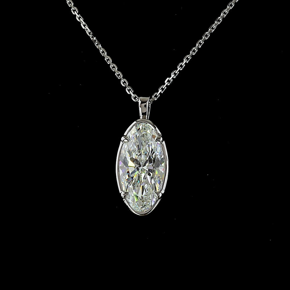 14K White Gold North-South Solitaire Pendant with 2.66 Carat Moval Cut Lab Grown Diamond (E-F Color, VS1 Clarity) - Covaloro Fine Jewelry
