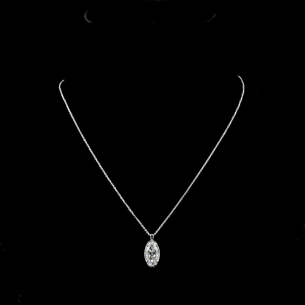 14K White Gold North-South Solitaire Pendant with 2.66 Carat Moval Cut Lab Grown Diamond (E-F Color, VS1 Clarity) - Covaloro Fine Jewelry