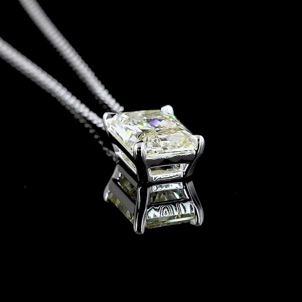 14K White Gold North-South Solitaire Pendant with 3.03 Carat Radiant Cut Lab-Grown Diamond (D VS2) - Covaloro Fine Jewelry