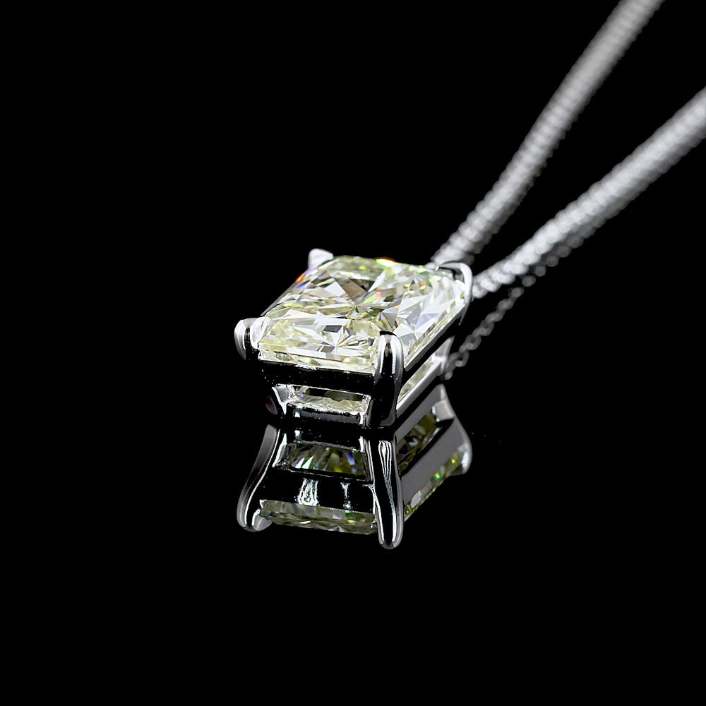 14K White Gold North-South Solitaire Pendant with 3.03 Carat Radiant Cut Lab-Grown Diamond (D VS2) - Covaloro Fine Jewelry