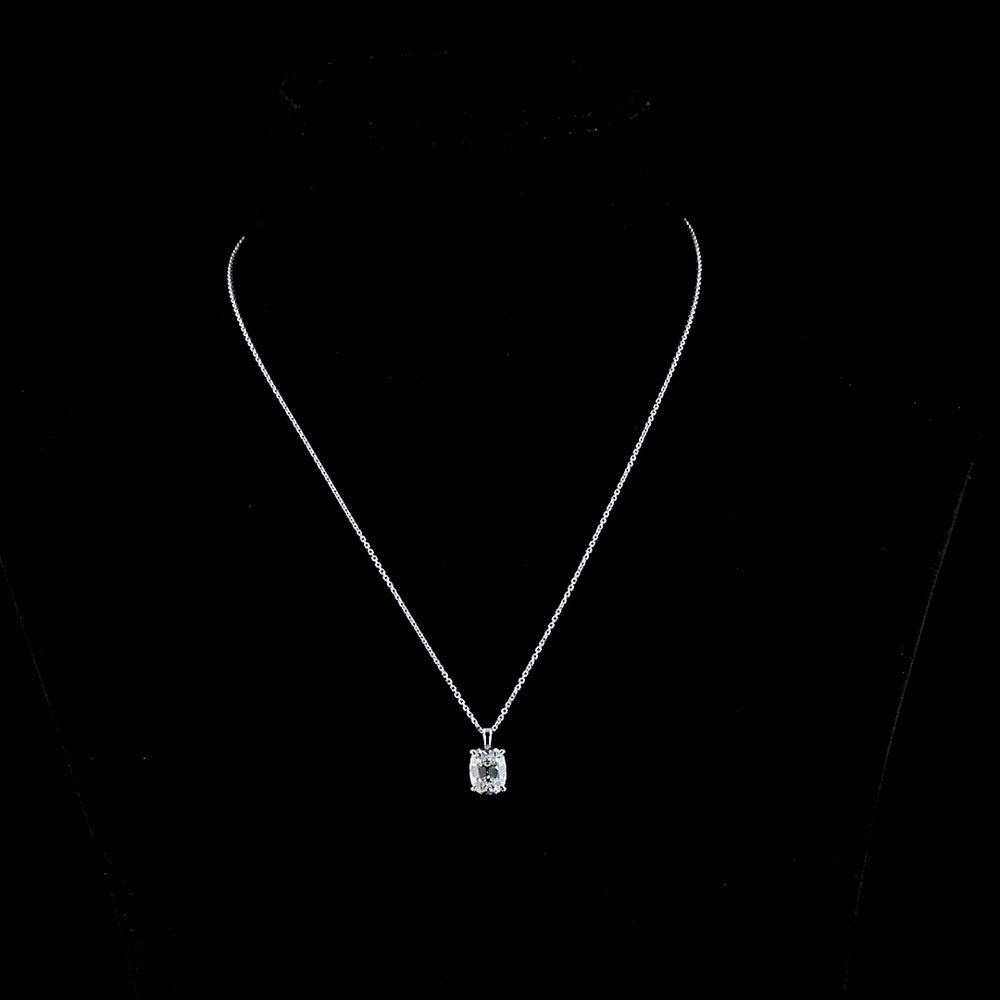 14K White Gold North-South Solitaire Pendant with Antique Cushion Cut Lab Diamond - 2.33 Carat G VS1 - Covaloro Fine Jewelry
