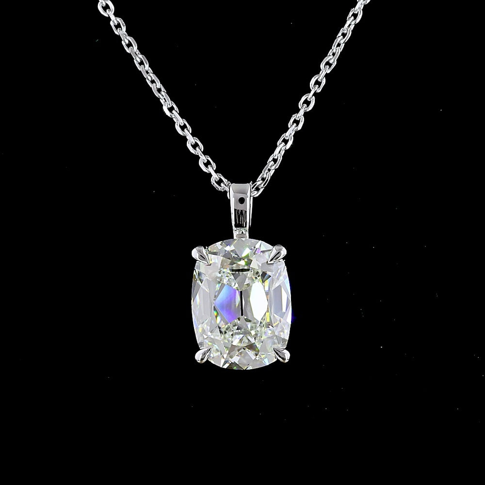 14K White Gold North-South Solitaire Pendant with Antique Cushion Cut Lab Diamond - 2.33 Carat G VS1 - Covaloro Fine Jewelry