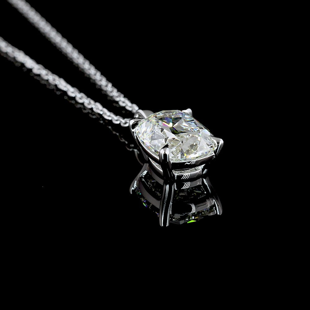 14K White Gold North-South Solitaire Pendant with Antique Cushion Cut Lab Diamond - 2.33 Carat G VS1 - Covaloro Fine Jewelry