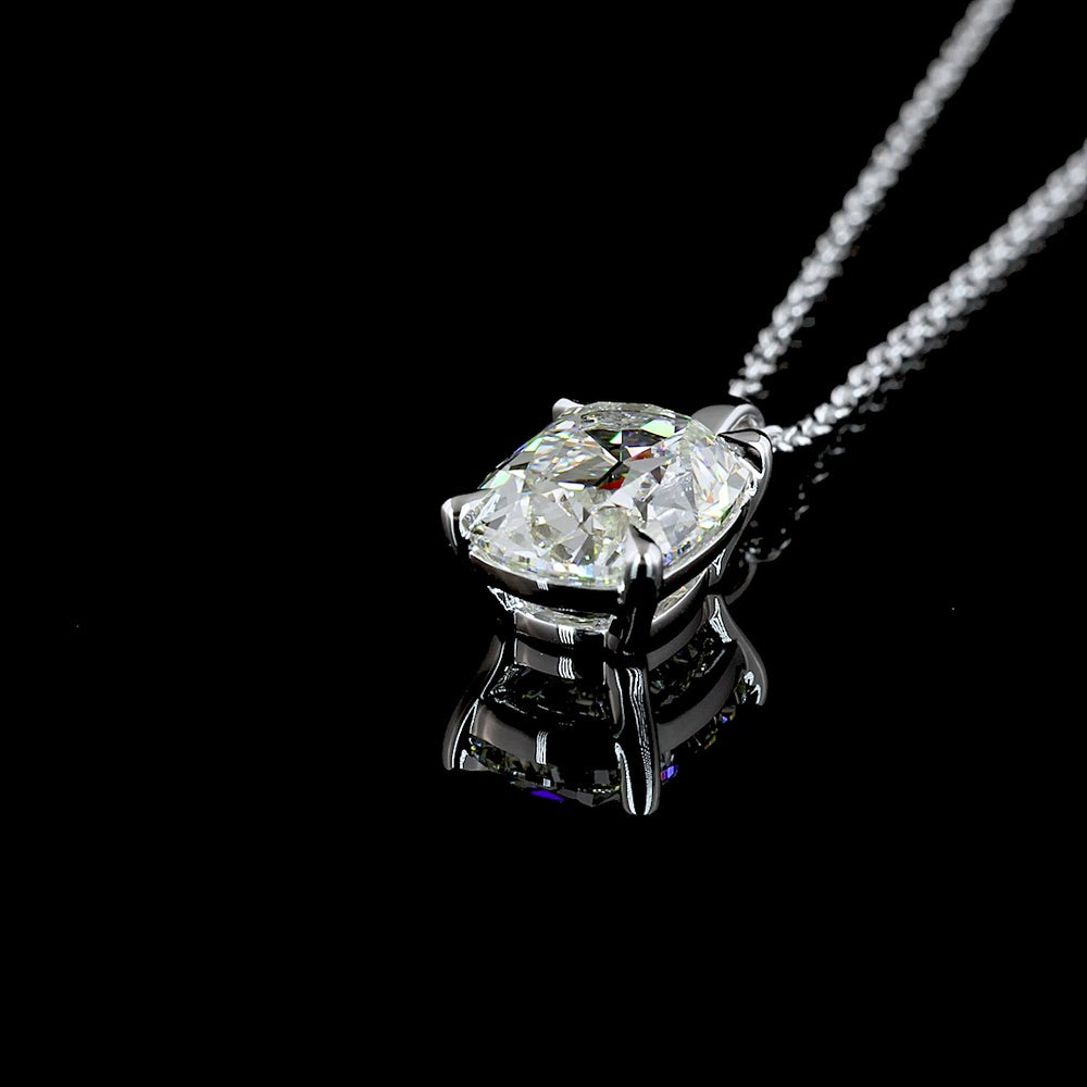 14K White Gold North-South Solitaire Pendant with Antique Cushion Cut Lab Diamond - 2.33 Carat G VS1 - Covaloro Fine Jewelry