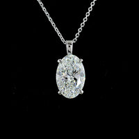 14K White Gold North-South Solitaire Pendant with Oval Cut Lab Diamond - 3.15 Carat Total Weight, E-F Color, SI1 Clarity - Covaloro Fine Jewelry