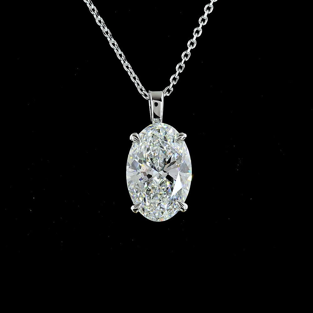 14K White Gold North-South Solitaire Pendant with Oval Cut Lab Diamond - 3.15 Carat Total Weight, E-F Color, SI1 Clarity - Covaloro Fine Jewelry
