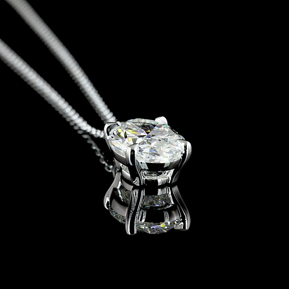 14K White Gold North-South Solitaire Pendant with Oval Cut Lab Diamond - 3.15 Carat Total Weight, E-F Color, SI1 Clarity - Covaloro Fine Jewelry