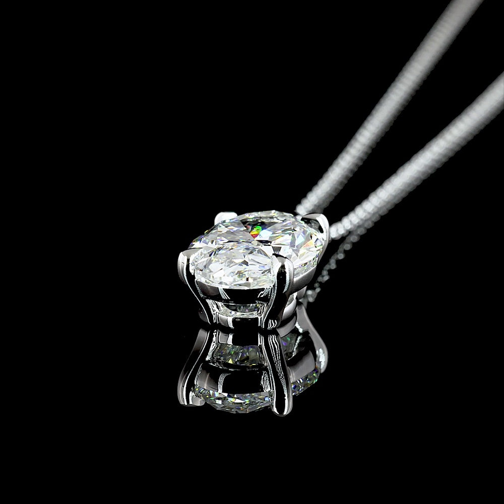 14K White Gold North-South Solitaire Pendant with Oval Cut Lab Diamond - 3.15 Carat Total Weight, E-F Color, SI1 Clarity - Covaloro Fine Jewelry