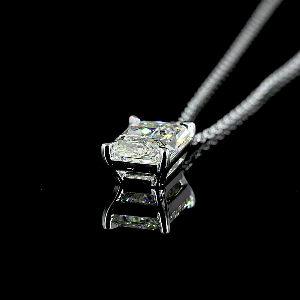 14K White Gold North-South Solitaire Pendant with Radiant Cut Lab Diamond - 1.53 Carat Total Weight, VS1 Clarity - Covaloro Fine Jewelry