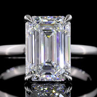 14K White Gold North-South Solitaire Ring with 4.09 Carat Emerald Cut Lab Diamond - D VVS2 Clarity, IGI Certified - Covaloro Fine Jewelry