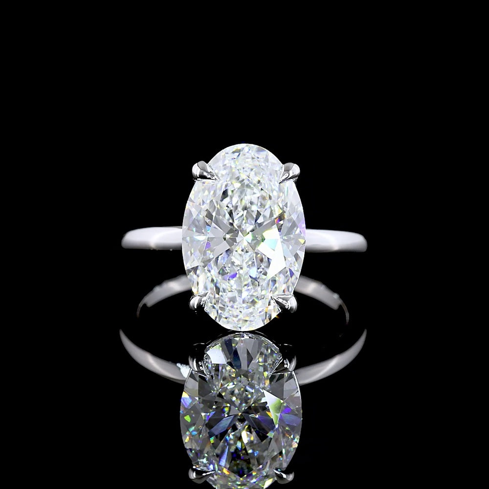 14K White Gold North-South Solitaire Ring with 5.13 Carat Oval Cut Lab Grown Diamond - E VVS1 IGI Certified - Covaloro Fine Jewelry