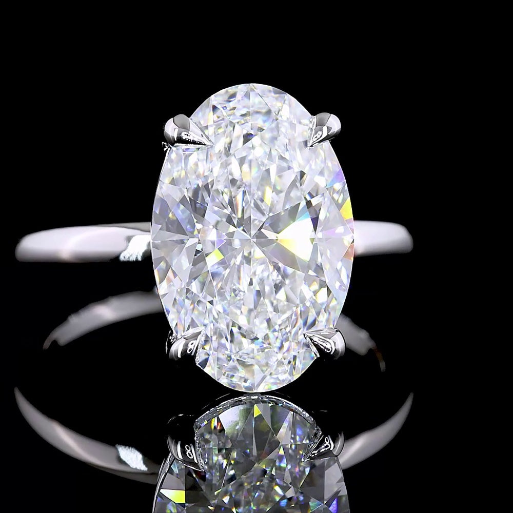 14K White Gold North-South Solitaire Ring with 5.13 Carat Oval Cut Lab Grown Diamond - E VVS1 IGI Certified - Covaloro Fine Jewelry