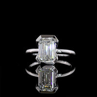 14K White Gold North-South Solitaire Ring with Half Bezel Set 2.23 Carat Emerald Cut Lab Diamond - E-F VVS2 IGI Certified - Covaloro Fine Jewelry