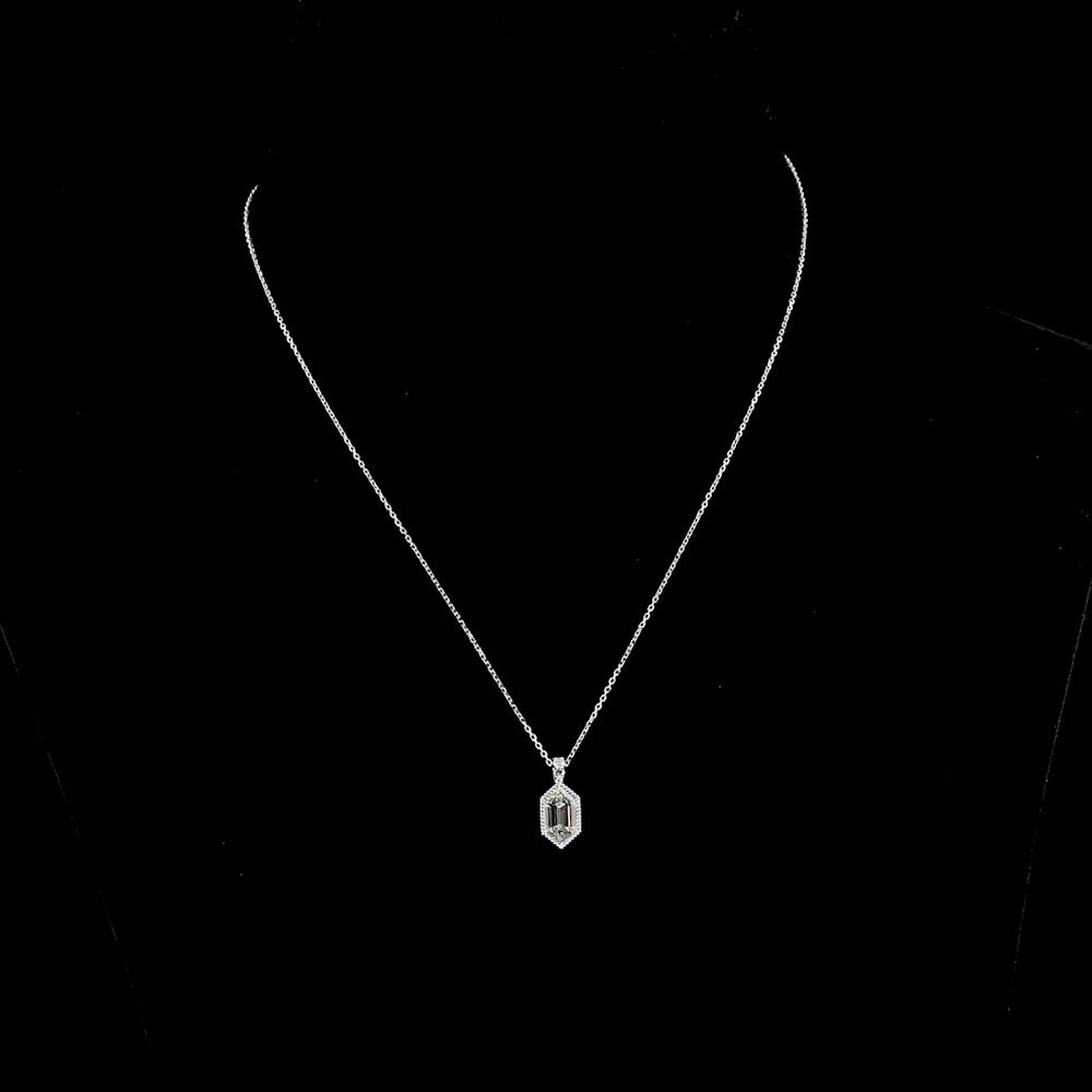 14K White Gold North-South Step Marquise Lab Diamond Pendant Necklace with Brilliant Accents - 1.58 Carat Total Weight - Covaloro Fine Jewelry