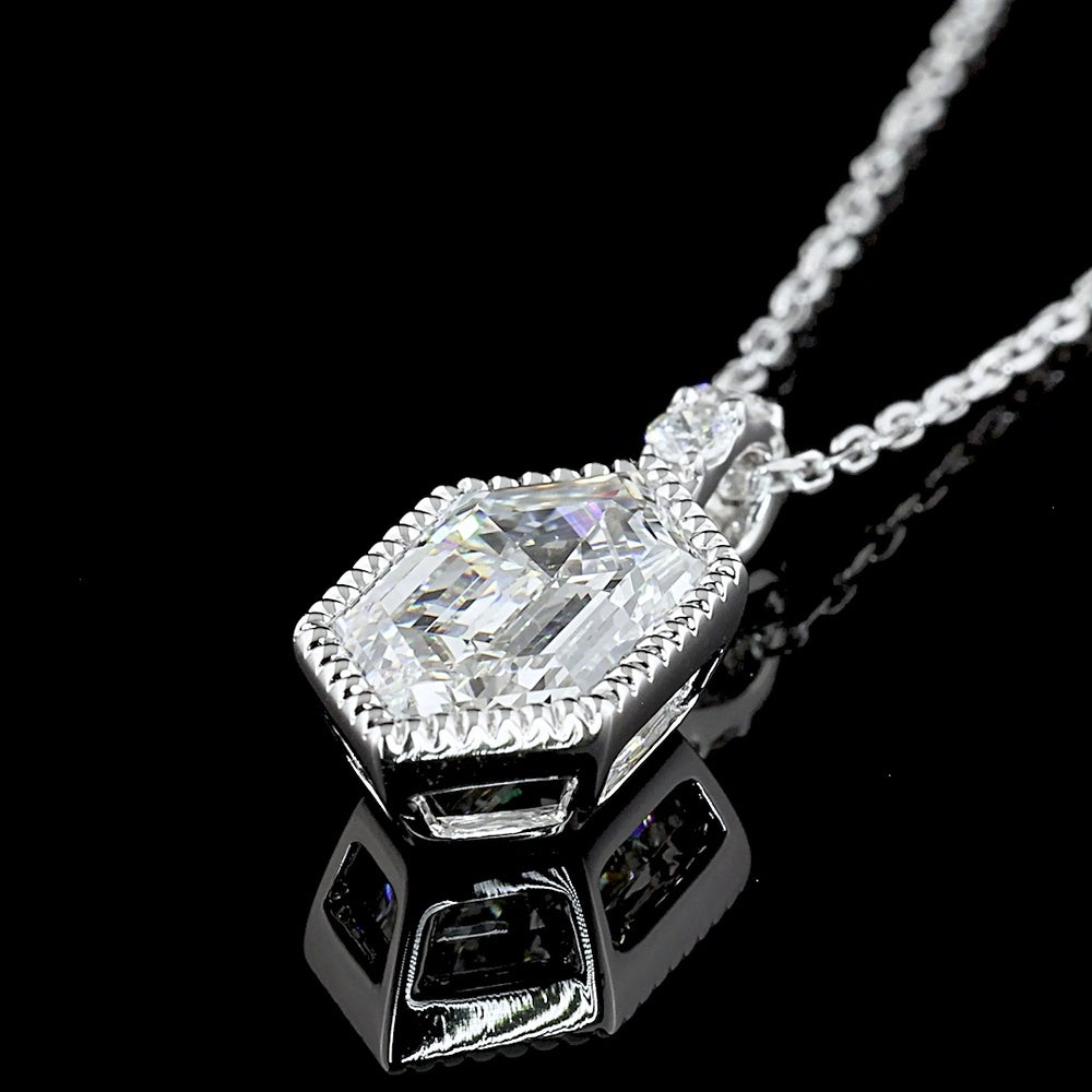 14K White Gold North-South Step Marquise Lab Diamond Pendant Necklace with Brilliant Accents - 1.58 Carat Total Weight - Covaloro Fine Jewelry