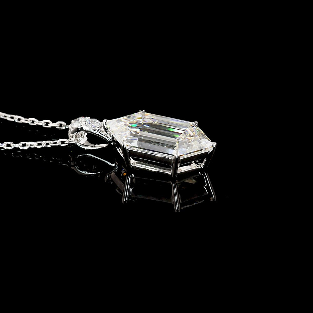 14K White Gold North-South Step Marquise Lab Diamond Pendant with Brilliant Cut Accents - 2.20 Carats Total Diamond Weight - Covaloro Fine Jewelry
