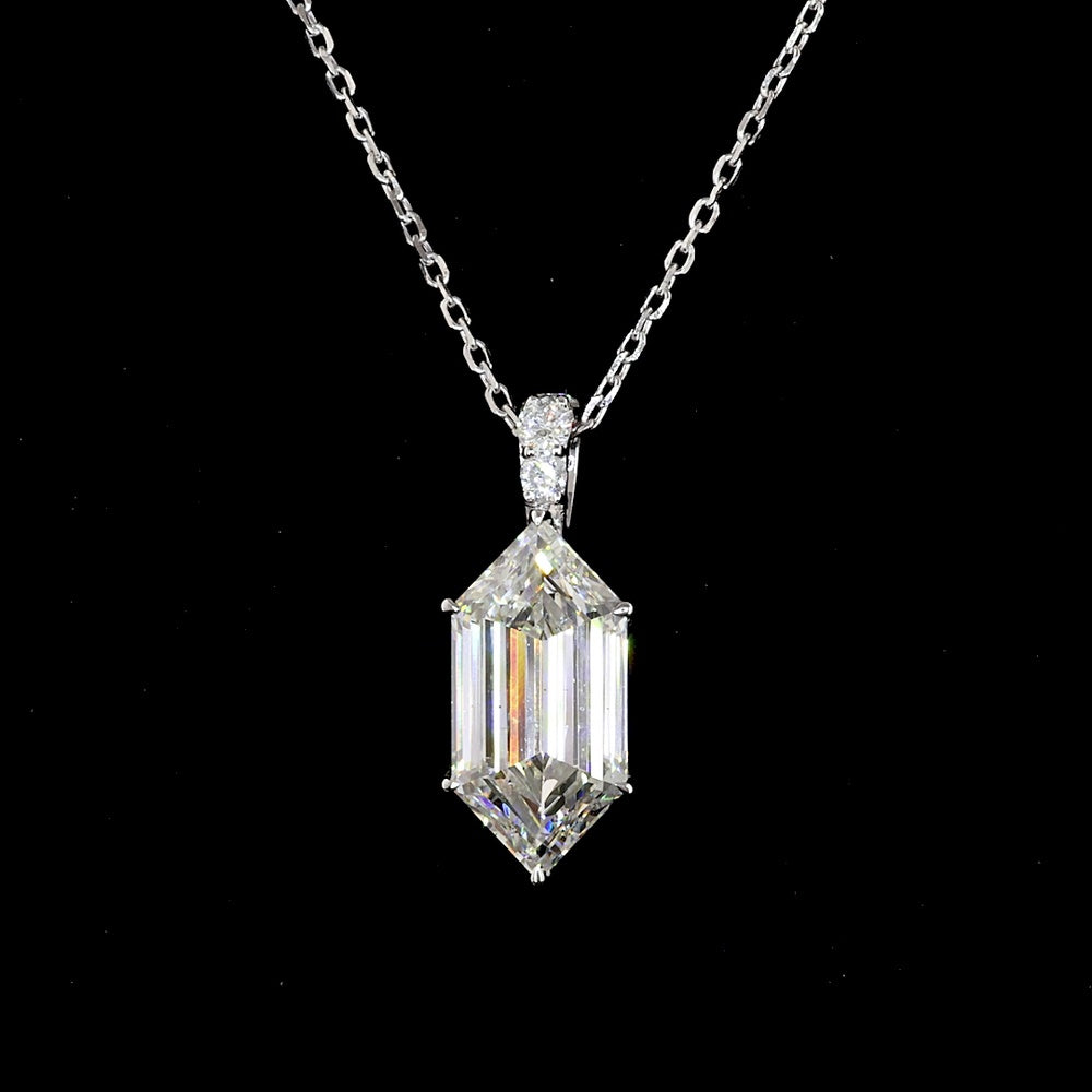 14K White Gold North-South Step Marquise Lab Diamond Pendant with Brilliant Cut Accents - 2.20 Carats Total Diamond Weight - Covaloro Fine Jewelry