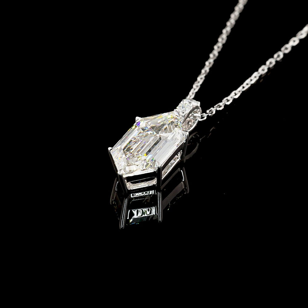 14K White Gold North-South Step Marquise Lab Diamond Pendant with Brilliant Cut Accents - 2.20 Carats Total Diamond Weight - Covaloro Fine Jewelry
