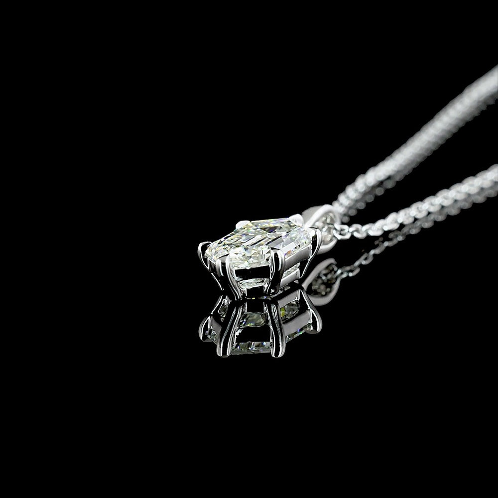 14K White Gold North-South Step Marquise Solitaire Pendant with 1.06 Carat Lab Diamond - G Color VVS2 Clarity - Covaloro Fine Jewelry