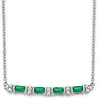 14K White Gold Octagon Emerald and Diamond Bar Necklace - 0.144 Carat Emerald & 0.096 Carat Total Diamond Weight by Lumare Gioia