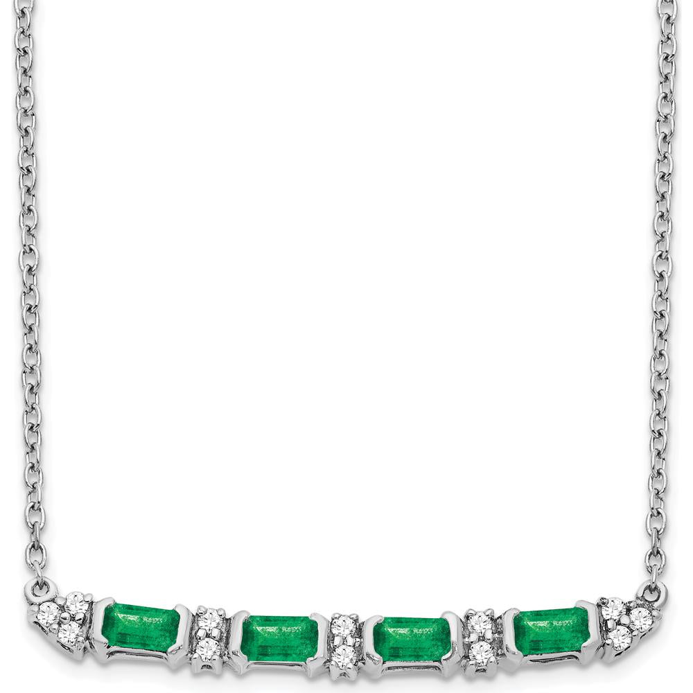 14K White Gold Octagon Emerald and Diamond Bar Necklace - 0.144 Carat Emerald & 0.096 Carat Total Diamond Weight by Lumare Gioia