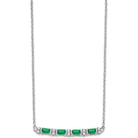 14K White Gold Octagon Emerald and Diamond Bar Necklace - 0.144 Carat Emerald & 0.096 Carat Total Diamond Weight by Lumare Gioia