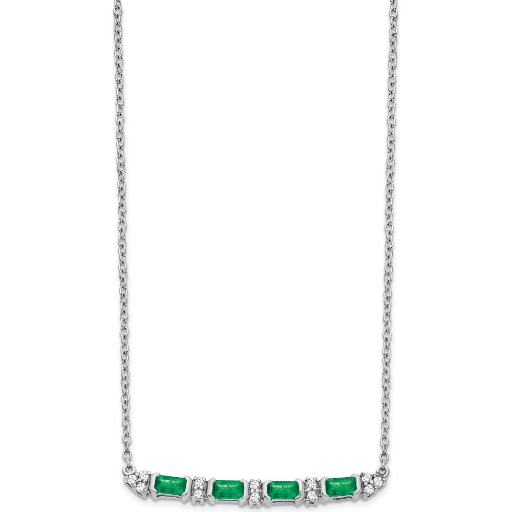 14K White Gold Octagon Emerald and Diamond Bar Necklace - 0.144 Carat Emerald & 0.096 Carat Total Diamond Weight by Lumare Gioia