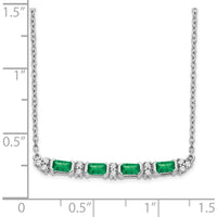 14K White Gold Octagon Emerald and Diamond Bar Necklace - 0.144 Carat Emerald & 0.096 Carat Total Diamond Weight by Lumare Gioia