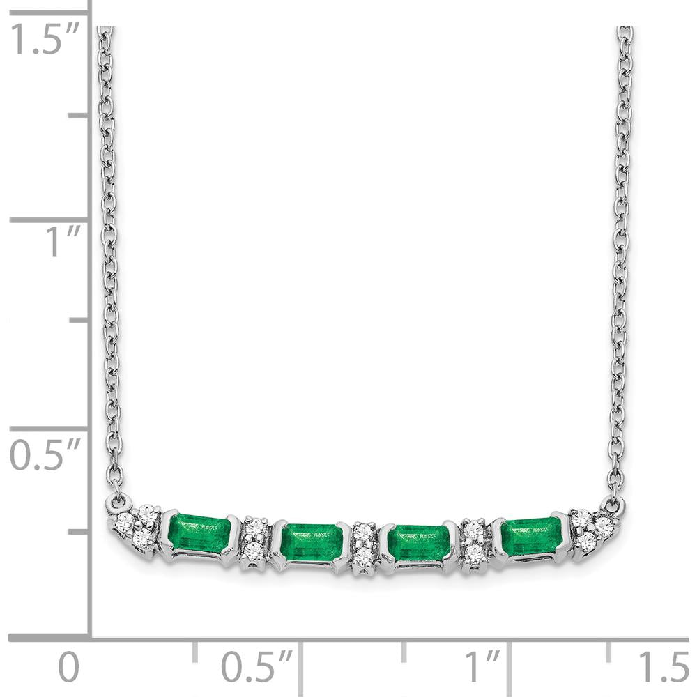 14K White Gold Octagon Emerald and Diamond Bar Necklace - 0.144 Carat Emerald & 0.096 Carat Total Diamond Weight by Lumare Gioia