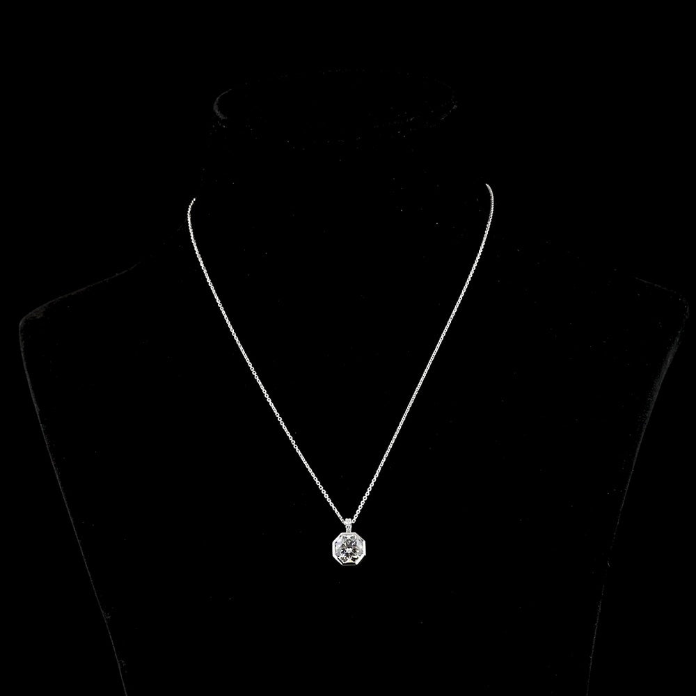 14K White Gold Octagon Hearts & Arrows Lab Diamond Pendant with Bezel Setting and Brilliant Accent Stones - 2.57 Carat Total Weight - Covaloro Fine Jewelry