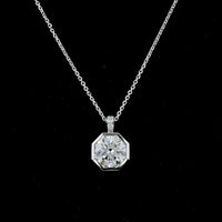14K White Gold Octagon Hearts & Arrows Lab Diamond Pendant with Bezel Setting and Brilliant Accent Stones - 2.57 Carat Total Weight - Covaloro Fine Jewelry