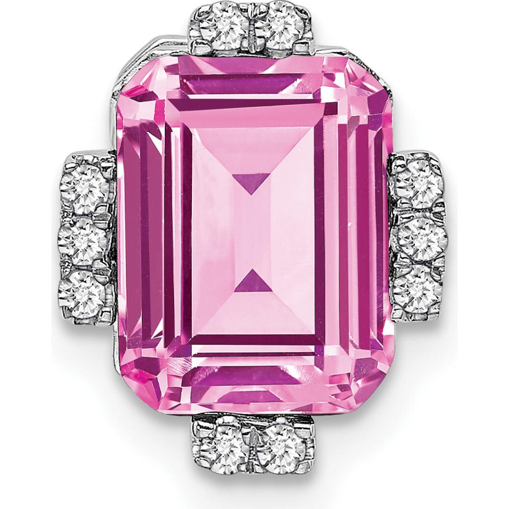 14K White Gold Octagon Lab Created Pink Sapphire Pendant with Round Diamond Accents - 2.3 Carat Total Gemstone Weight by Lumare Gioia