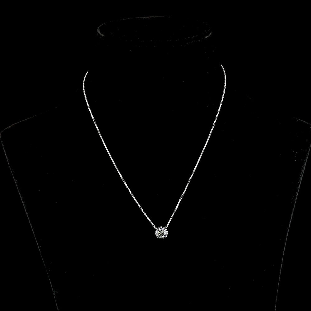 14K White Gold Octagon Nova Lab Diamond Solitaire Pendant - 1.10 Carat Total Weight, Bezel Set, VVS2 Clarity - Covaloro Fine Jewelry