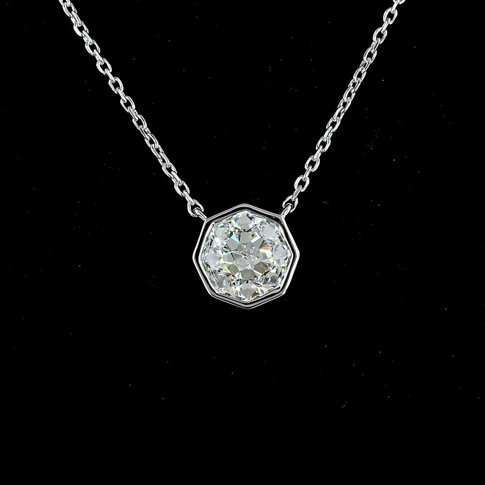 14K White Gold Octagon Nova Lab Diamond Solitaire Pendant - 1.10 Carat Total Weight, Bezel Set, VVS2 Clarity - Covaloro Fine Jewelry